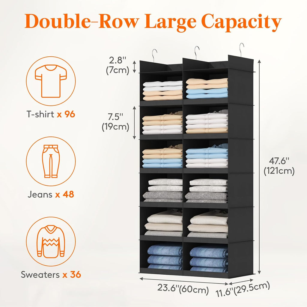 Lifewit 12 Sections Dual-Row Shelf Hanging Closet Storage Organizer, Black