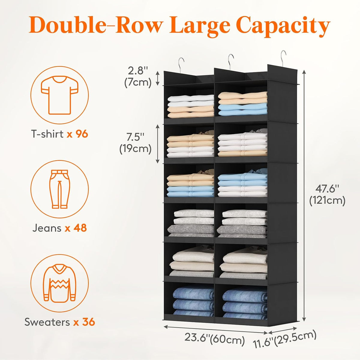 Lifewit 12 Sections Dual-Row Shelf Hanging Closet Storage Organizer, Black