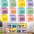 Marsui 12 Pcs Clear Cube Storage Bins Pink Collapsible Kids Storage Bins Fabric Classroom Organizer with Window for Kid Playroom Room Daycare Nursery(Pastel)