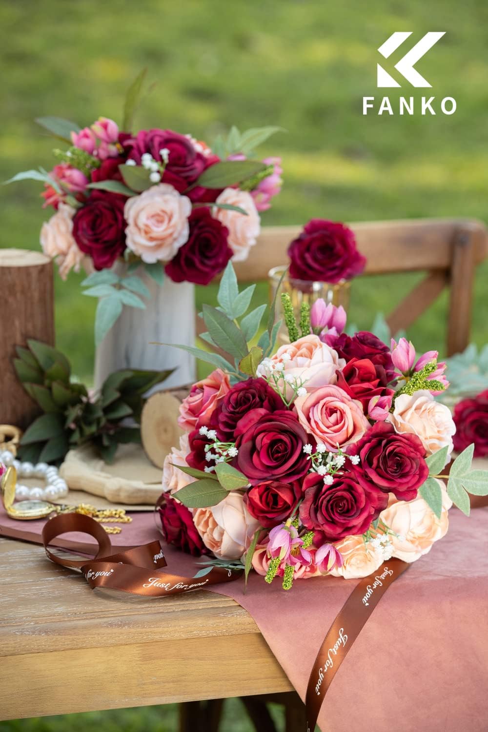 FANKO Fall Artificial Flowers DIY Bouquet Combo Faux Rose for Home Decor