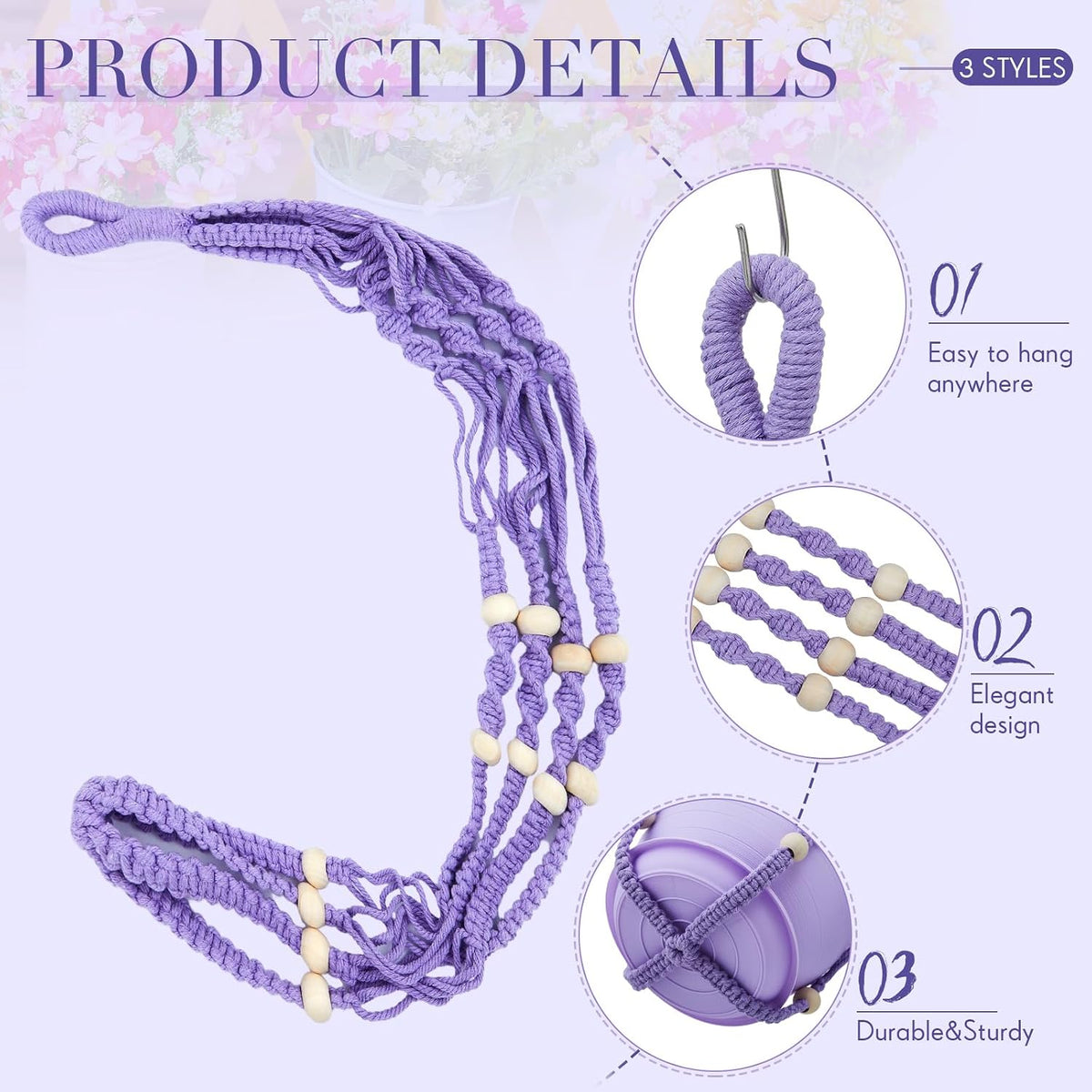 3 Pack Crochet Macrame Plant Hanger, Hanging Planters for Indoor Plants