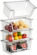 4 Pcs Stackable Wire Baskets for Pantry Organizers and Storage,silver