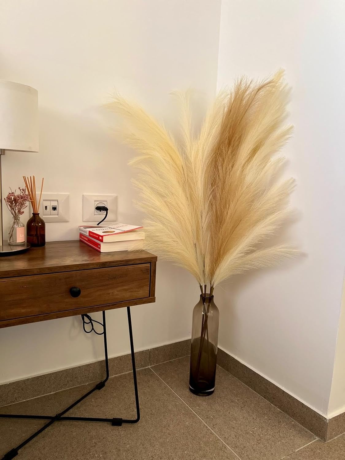 43" / 3.6 ft Pampas Grass Tall 4 Pcs - Faux Pampas Grass Bulk, Artificial Large Pampas Grass Decor for Floor Vase, Room Decor, Home Decor, Boho Decor (Cream & Coffee)