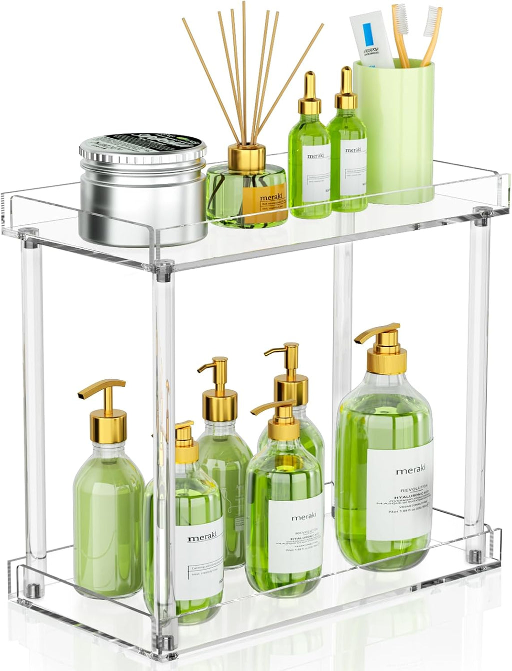 NPPLUS 2-Tier Clear Acrylic Bathroom Organizer Rectangle Counter Shelf