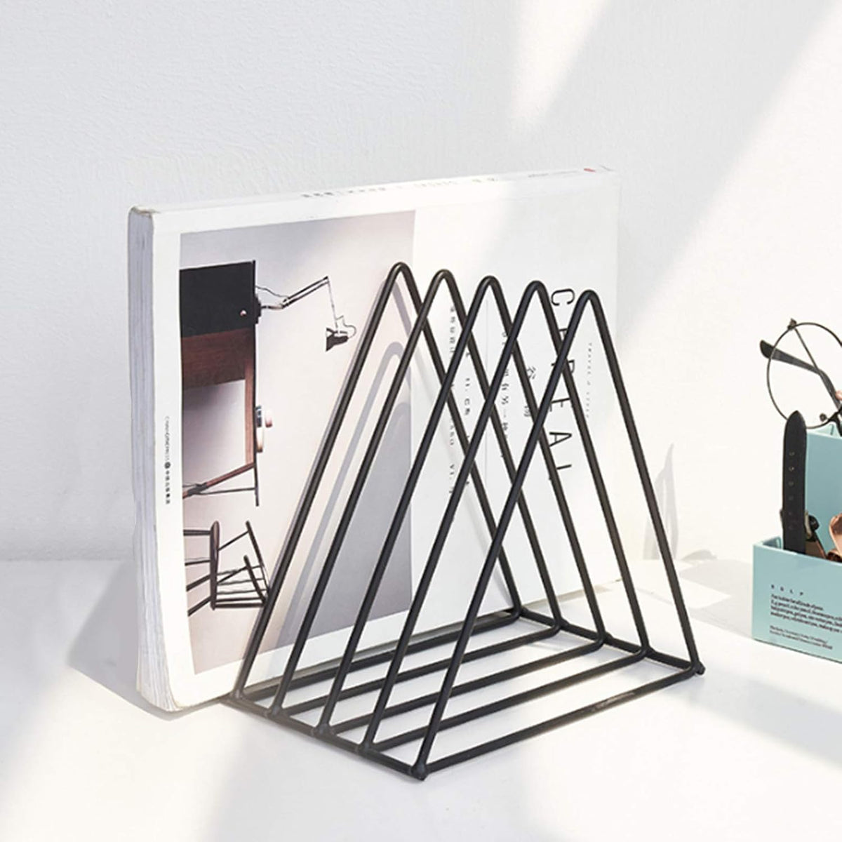 QPEY 5-Slot Black Metal Triangle File Holder, 1pc for Office