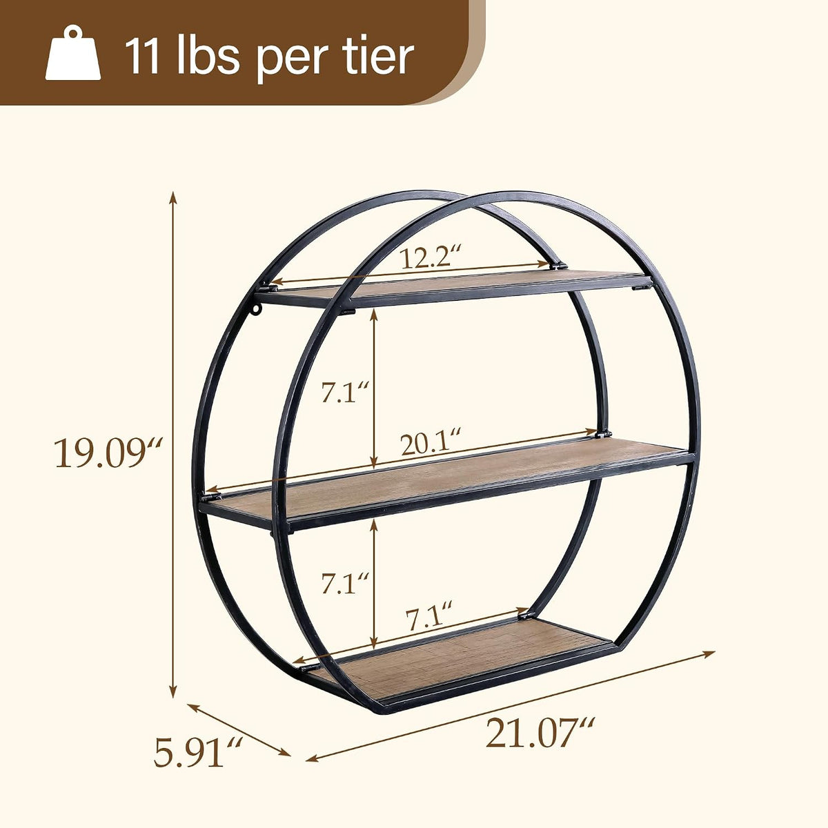 3 Tier Industrial Style Foldable Semi-Circle Shaped Wall Shelves