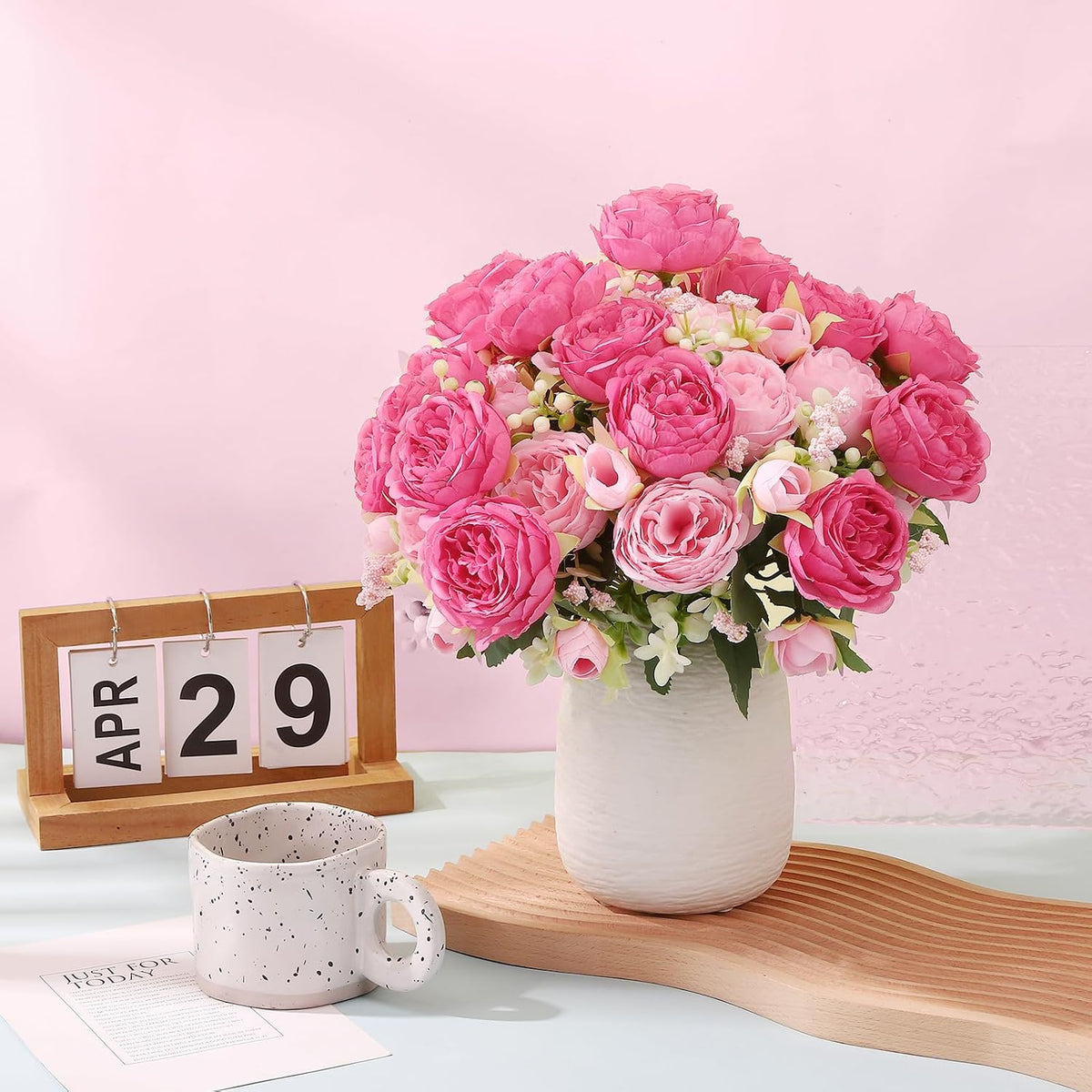 16 Pack Pink Hot Pink Peonies Artificial Flower Hydrangea Bouquet