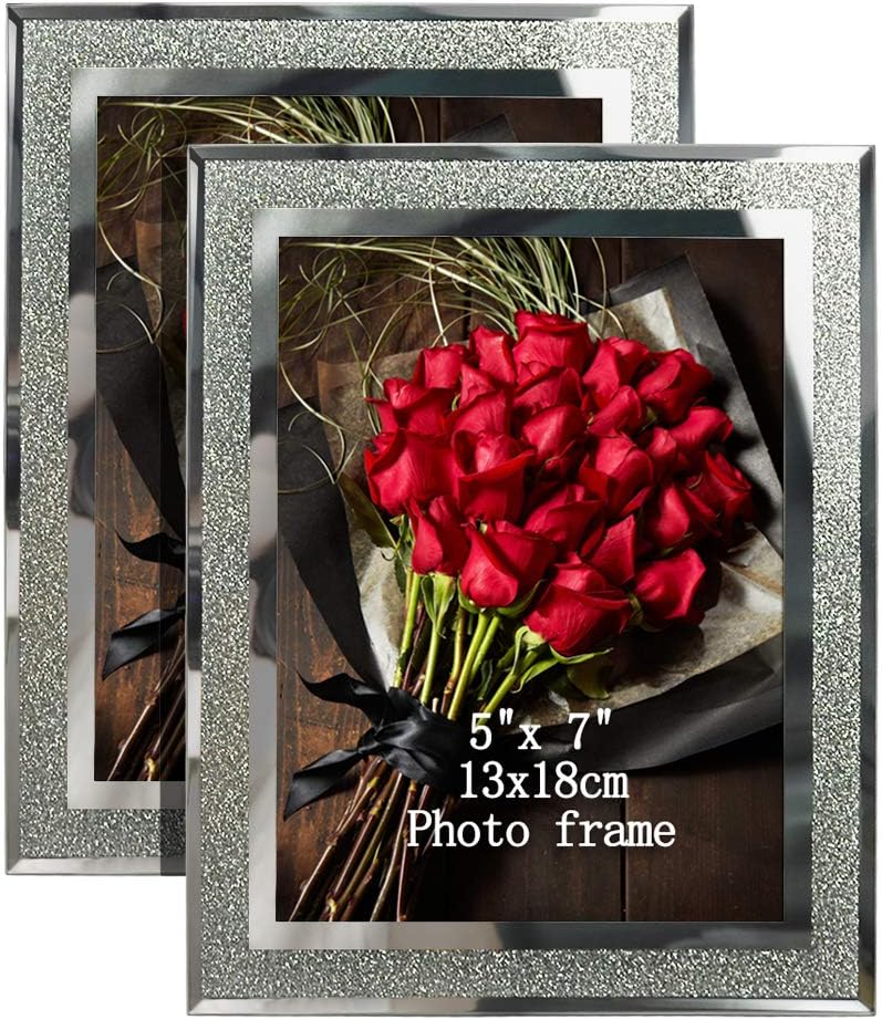 Calenzana 5x7 Picture Frame Sparkle Glass Photo Frames for Tabletop, Set of 2