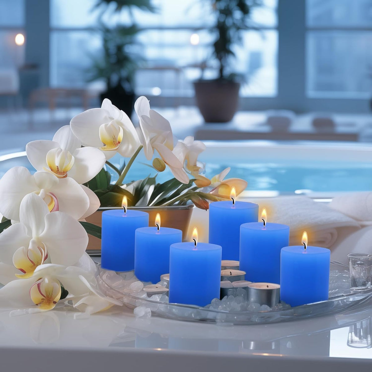 6 Packs 2.75x3.25 Inch Blue Colored Pillar Candles, Unscented Dripless Cylinder Paraffin Wax Candles for Home Table Holiday Party Spa Decor Emergency Power Outage