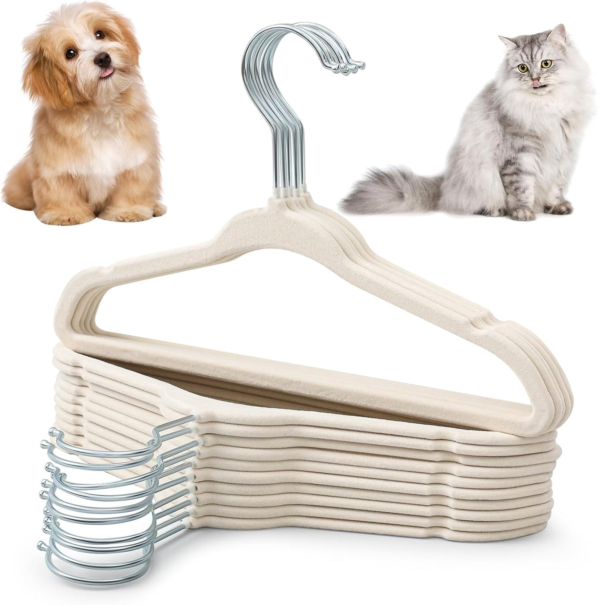 Weysat 24 Pcs Beige Pet Hangers 11" Non-Slip Velvet 360° Swivel Hook