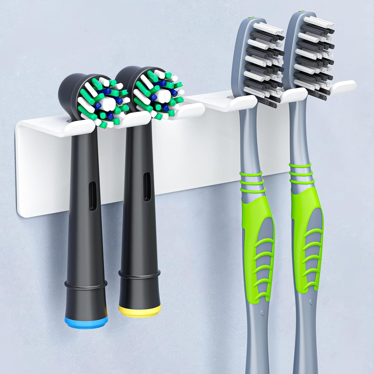 Toothbrush Holder, Electric Toothbrush Head Holder Wall Mounted Non Screw, Metal Toothbrush Holders for Bathroom, Self Adhesive Tooth Brush Holder Toothbrush Organiser (White, Medium)