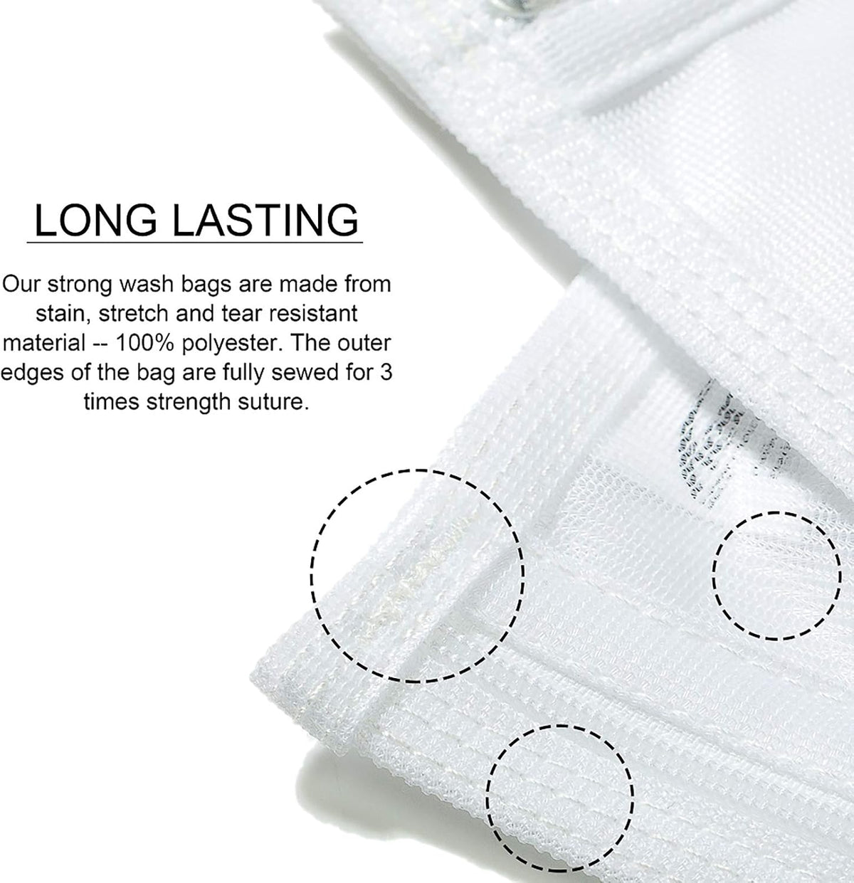 TENRAI Delicates Laundry Bags, Bra Fine Mesh Wash Bag for Underwear, Lingerie, Bra, Pantyhose, Socks, Use YKK Zipper, Have Hanger Loops, Small Openings (White, 3 Small, CQS)