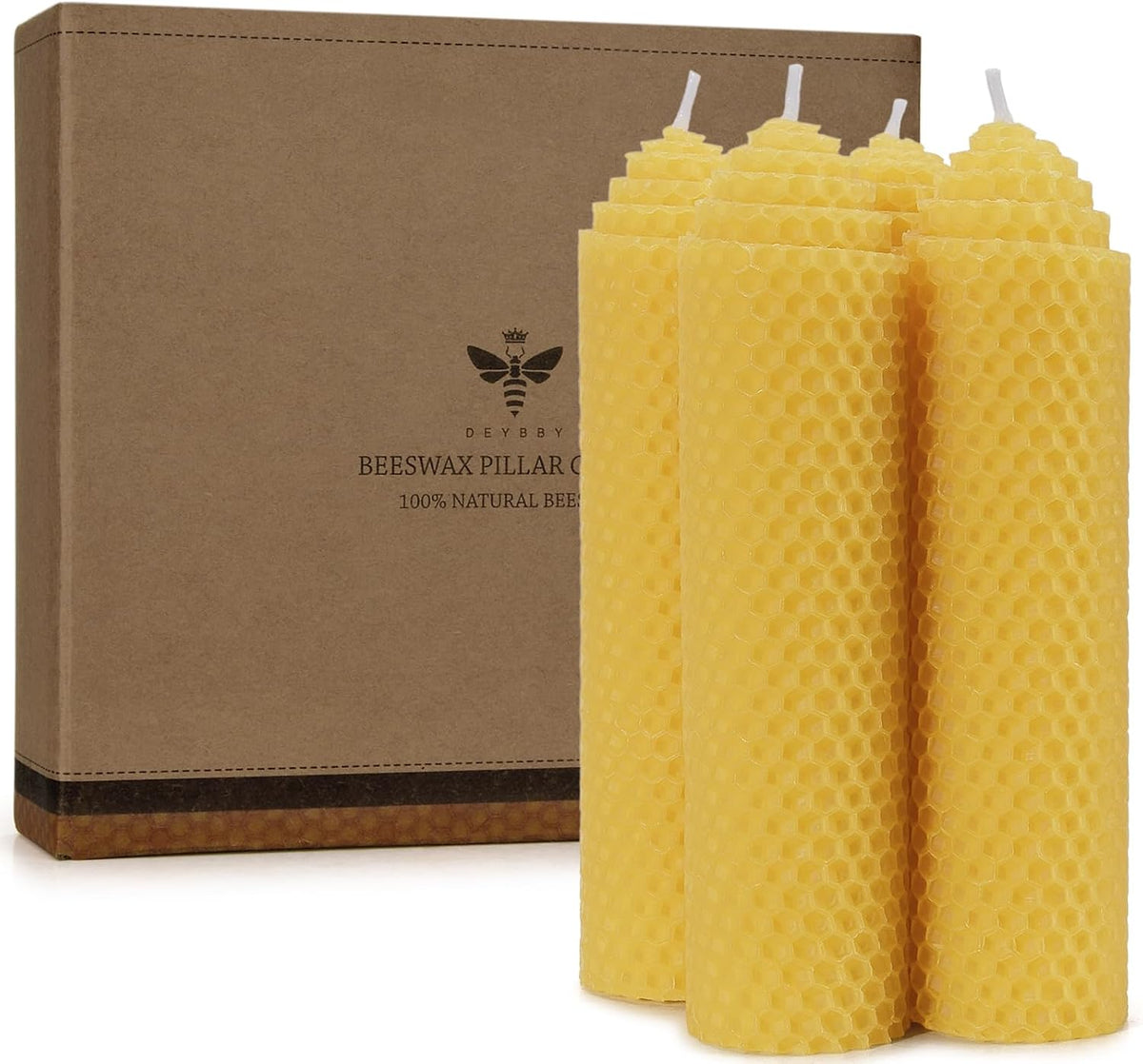 DEYBBY 1.5×6 inch Yellow Natural Beeswax Pillar Candles Set of 4