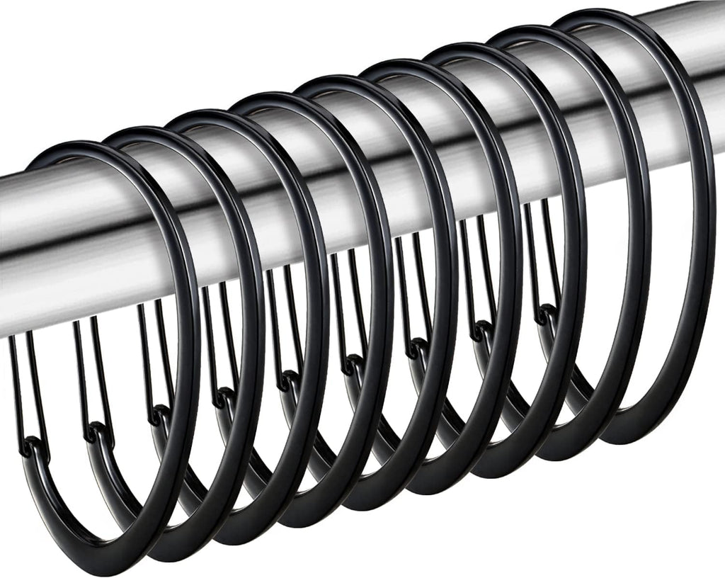 Black Shower Curtain Rings, Rustproof Shower Curtain Hooks for Bathroom, ZESLMG Decorative Shower Hooks Rings for Shower Curtain Rod Hangers, Set of 12 D-Shaped Design
