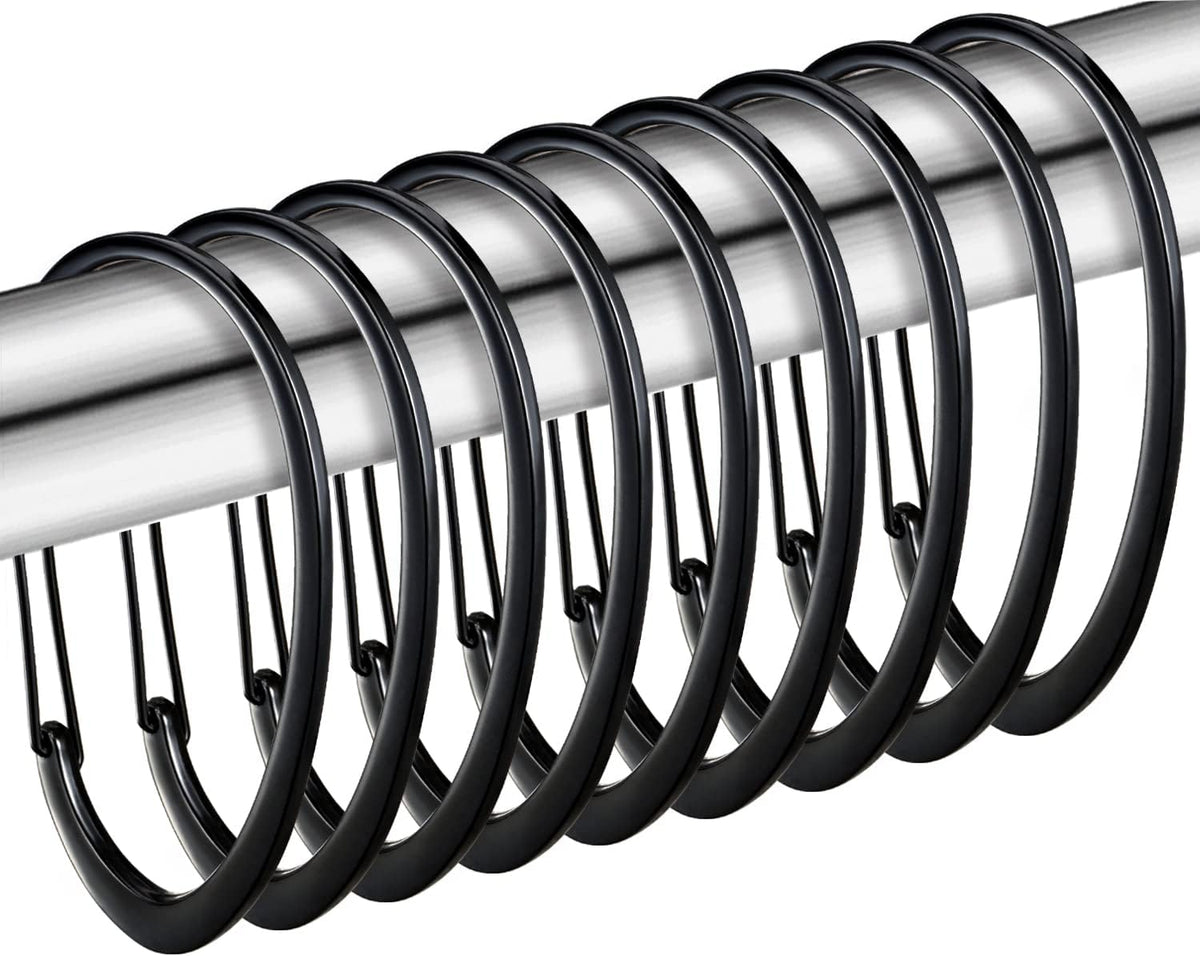 Black Shower Curtain Rings, Rustproof Shower Curtain Hooks for Bathroom, ZESLMG Decorative Shower Hooks Rings for Shower Curtain Rod Hangers, Set of 12 D-Shaped Design