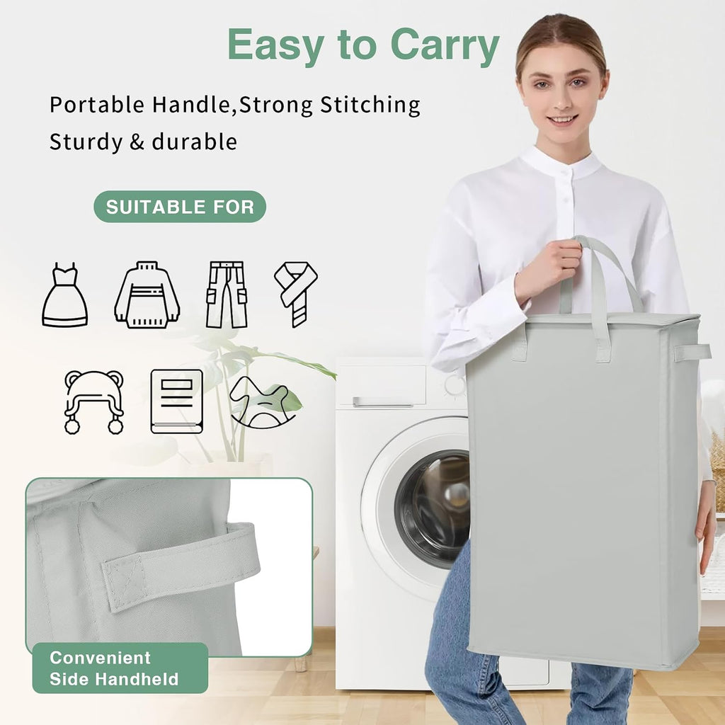 GOMAJI Slim Laundry Basket with Lid and Handles, Foldable Laundry Basket for Clothes, Clothes Hamper Easy to Carry, Dirty Hampers for Bedroom, Bathroom, Dorm, College, 12.7 Gallons(48L)