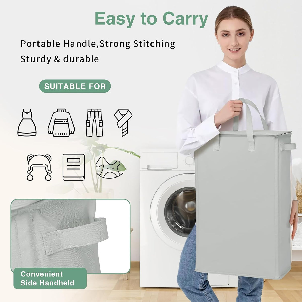 GOMAJI Slim Laundry Basket with Lid and Handles, Foldable Laundry Basket for Clothes, Clothes Hamper Easy to Carry, Dirty Hampers for Bedroom, Bathroom, Dorm, College, 12.7 Gallons(48L)
