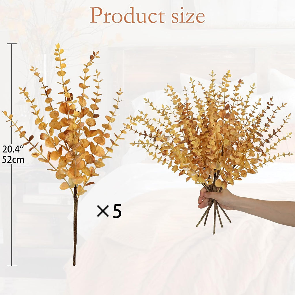 GnFlus Artificial Eucalyptus Stems Fall Yellow leaves 5 Pcs