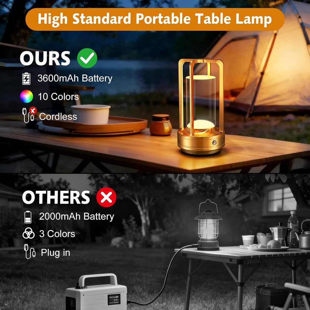 Portable Table Lamp for Outdoor Indoor Cordless Lamp with 10 RGB Colors