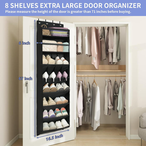1 Pack 8 Shelves Over The Door Shoe Organizer, 68" Exlarge Deep Pockets