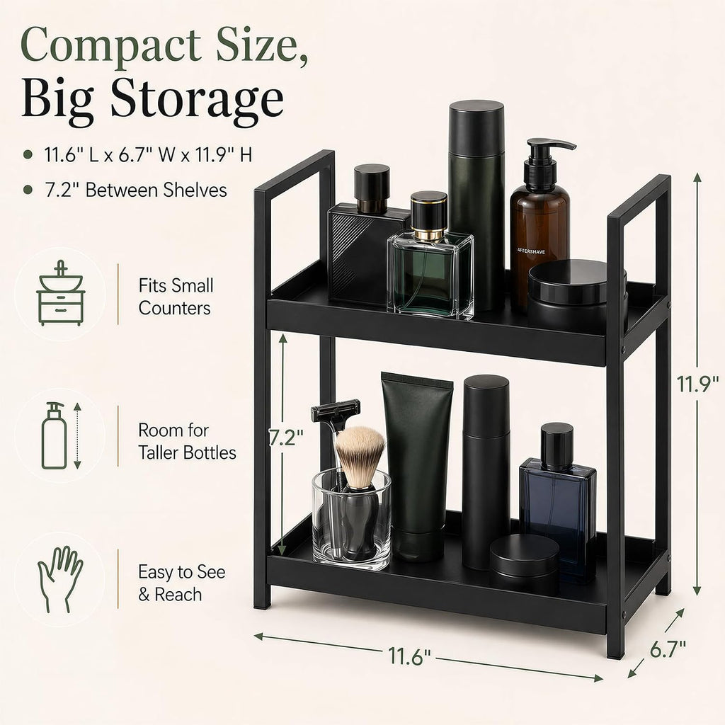 2 Tier Mens Bathroom Counter Shelf Organizer for Skincare Makeup