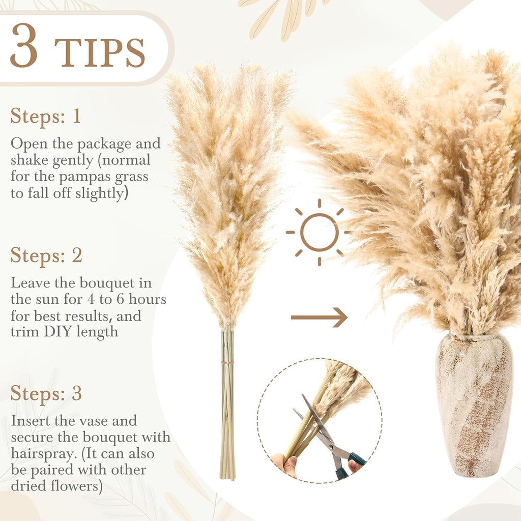 120 Stems Dried Pampas Grass Decor, Large Pampas Grass for Tall Floor Vase