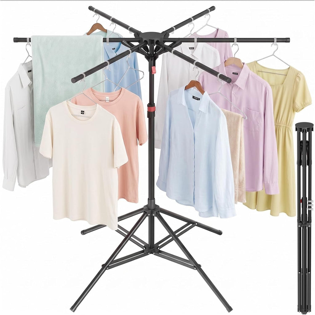 Portable 4-Leg Clothes Drying Rack, Foldable 6-Bar Rack for Space Saving
