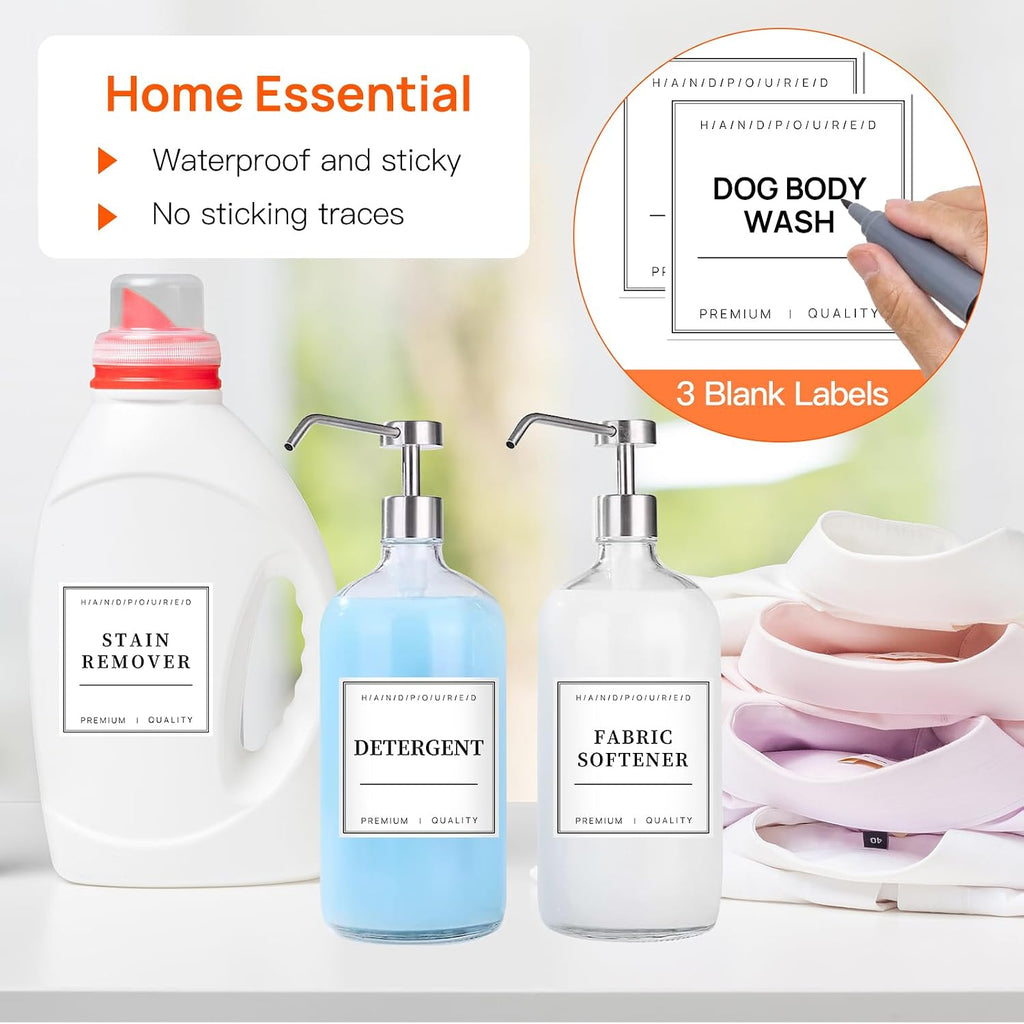 TESWEY 30PCS Waterproof Labels for Bottles, Minimalist Bathroom and Laundry Room Labels Set, Self-Adhesive Labels Stickers for Soap Dispenser and Laundry Jars, Hand Soap Shampoo Conditioner Label