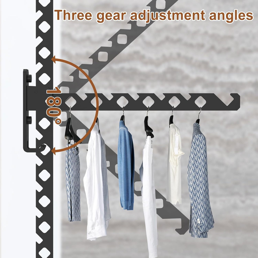 2Pcs Folding Clothes Hanger, Wall Mounted Clothes Drying Rack for Laundry 180° Adjustable Swing Arm Space Saving Closet Organizer Heavy Duty Coat Hook for Bathroom Bedroom Home Dorm