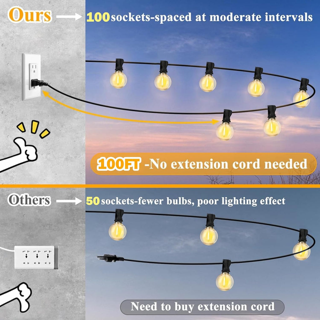Afirst White String Lights 100FT Outdoor Patio Lights with 105 Globe Bulbs Waterproof Hanging Light for Backyard Party Wedding Lighting