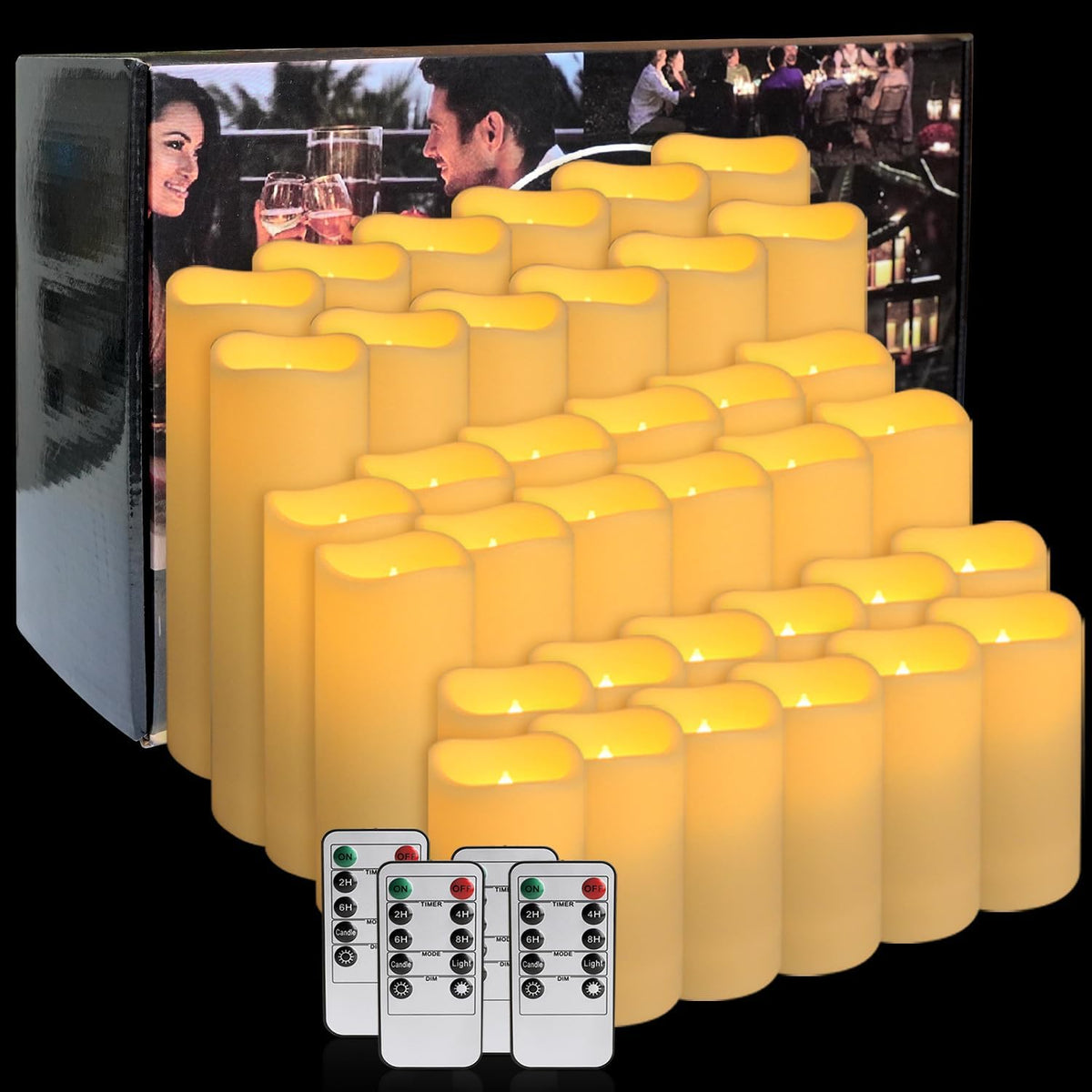 36-Pack Flickering Flameless Candles with Remote Control - LED Fake Candle Perfect for Wedding,Outdoor,Table,Halloween,Christmas Decor - Create a Magical Ambiance Effortlessly(Three Sizes)