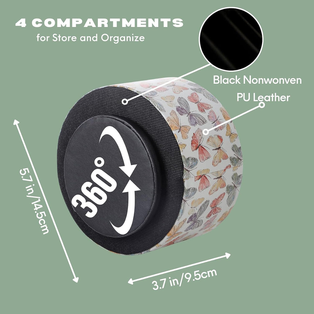 360 Degree Rotating Remote Control Holder for Table, PU Leather Spinning End Table Organizer Caddy, Cute Remote Control Caddy for Office Supplies, Makeup Brushes, Butterfly PH130