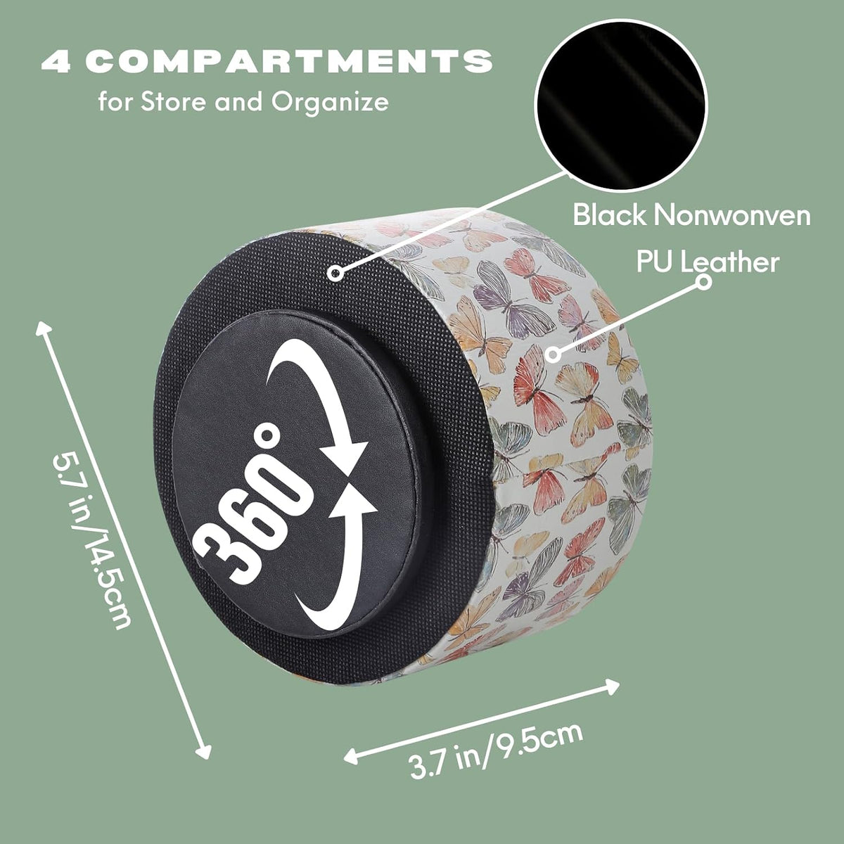 360 Degree Rotating Remote Control Holder for Table, PU Leather Spinning End Table Organizer Caddy, Cute Remote Control Caddy for Office Supplies, Makeup Brushes, Butterfly PH130