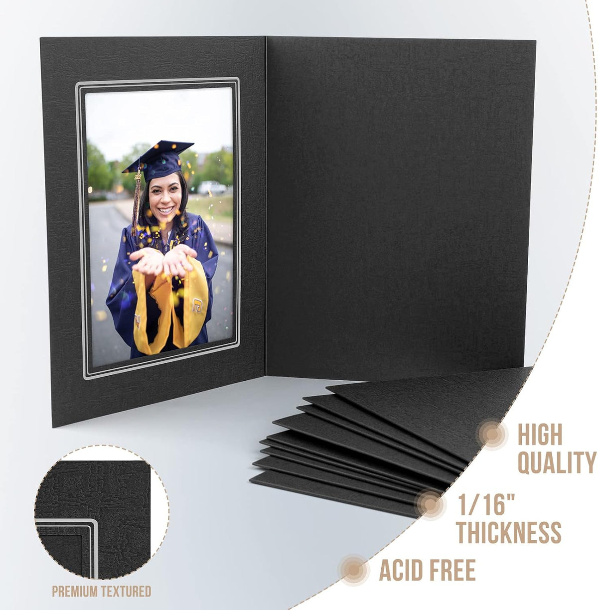 Golden State Art 50 Pack, 5x7 Photo Folders, Black with Silver Lining, DIY Photo Frames, All Occasions