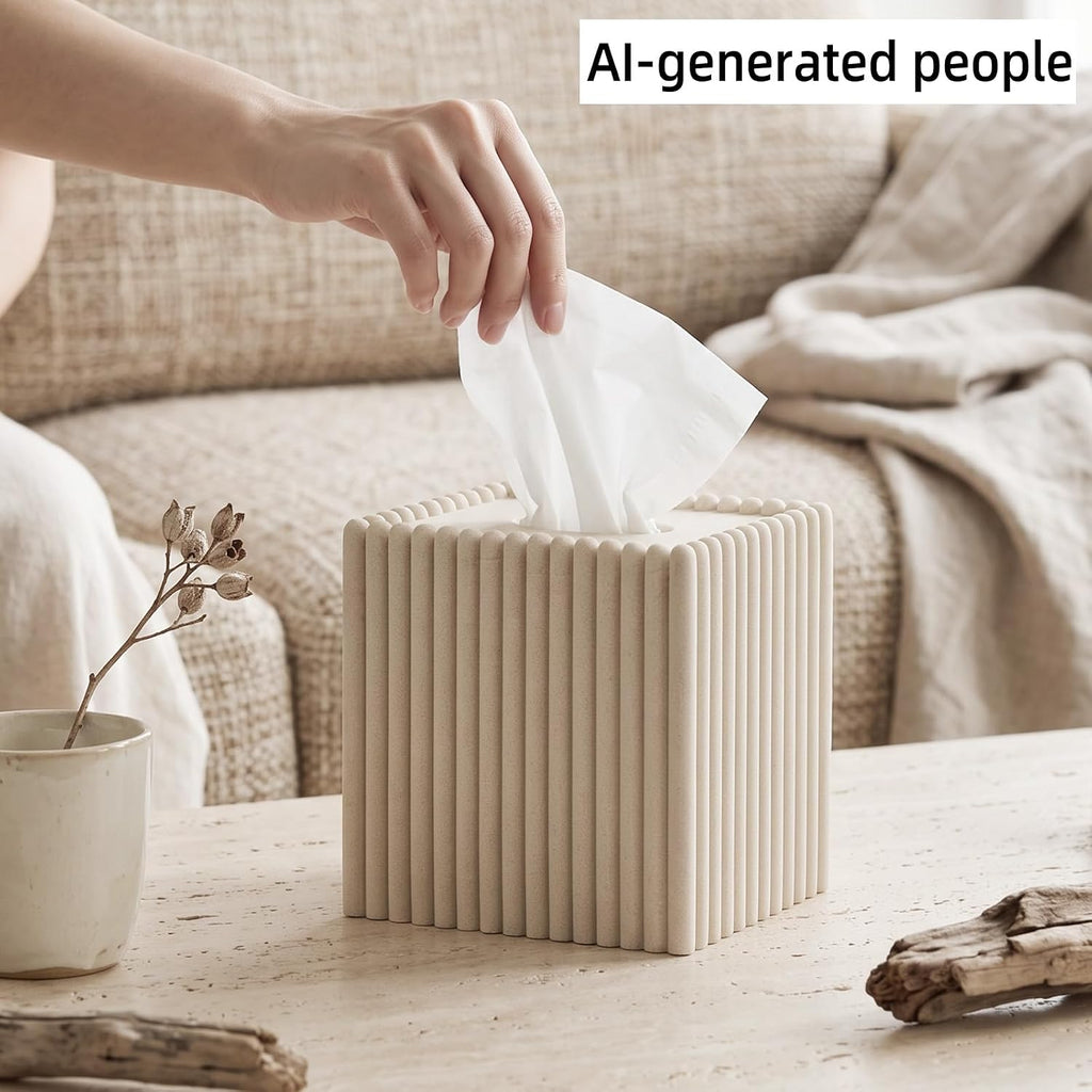 Tissue Box Cover Square,Facial Tissue Holder,Beige Stripes