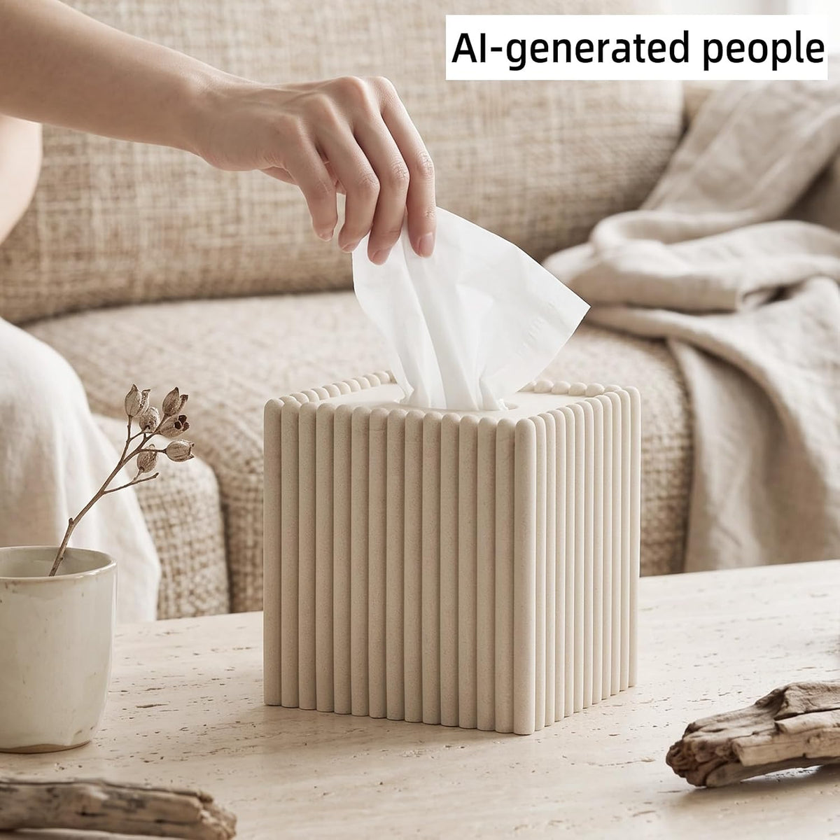 Tissue Box Cover Square,Facial Tissue Holder,Beige Stripes