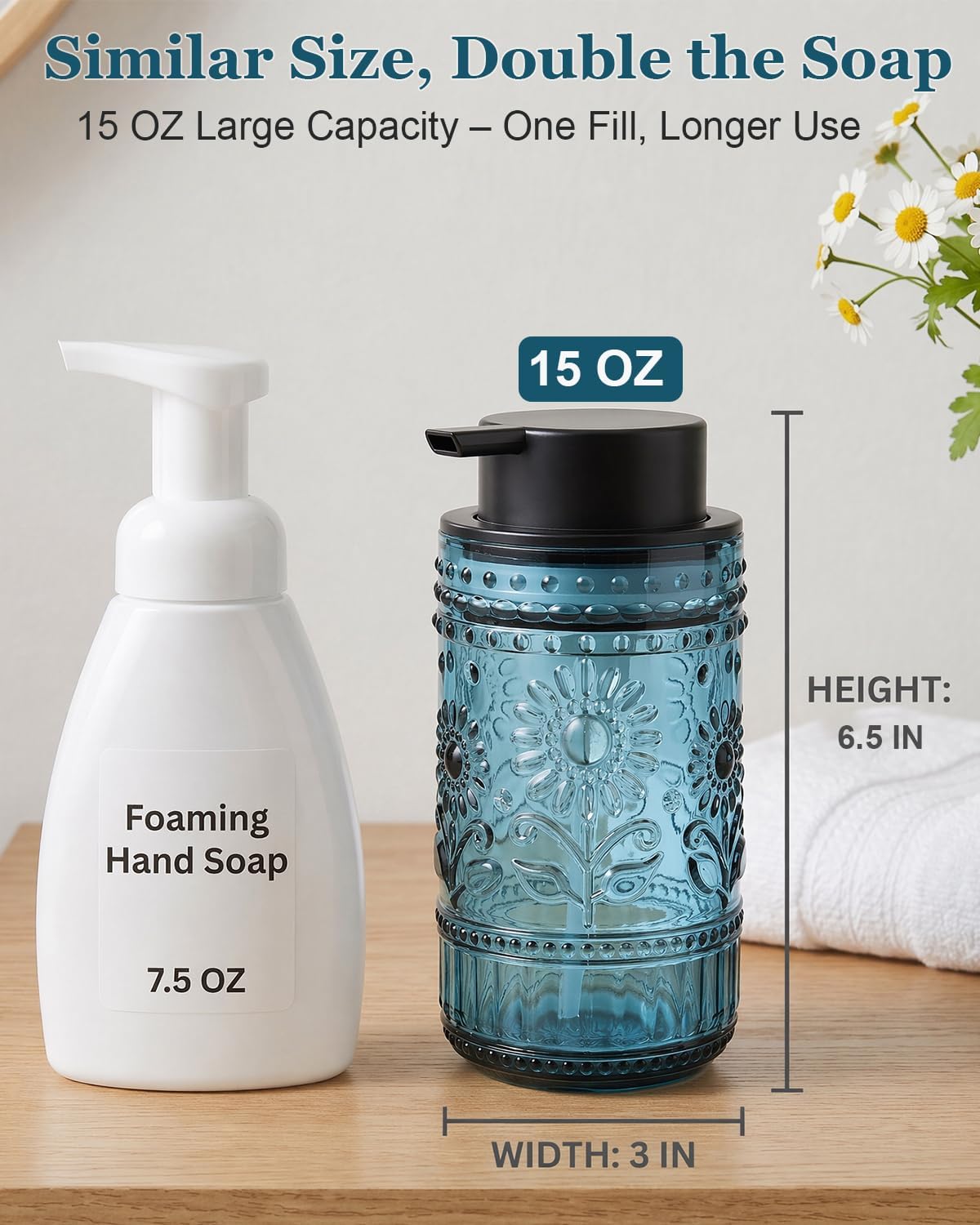 Glass Foaming Soap Dispenser, Vintage Foam Hand Soap Dispenser, Blue