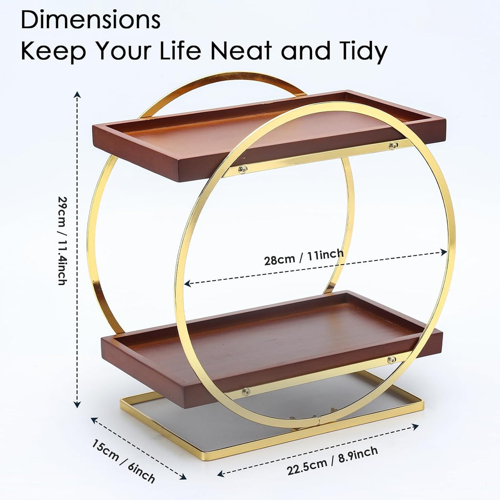 2-Tier Bathroom Organizer Countertop, Wooden Gold Perfume Organizer