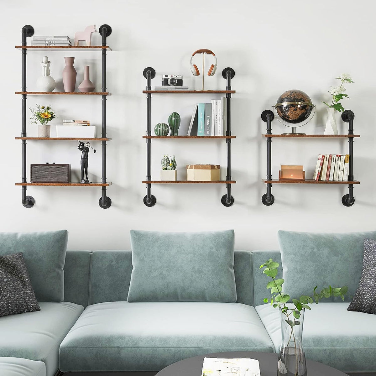 YMYNY 4 Tier Wall Mounted Floating Shelf 50x23.6x7.87 Rustic Brown UHWS002H