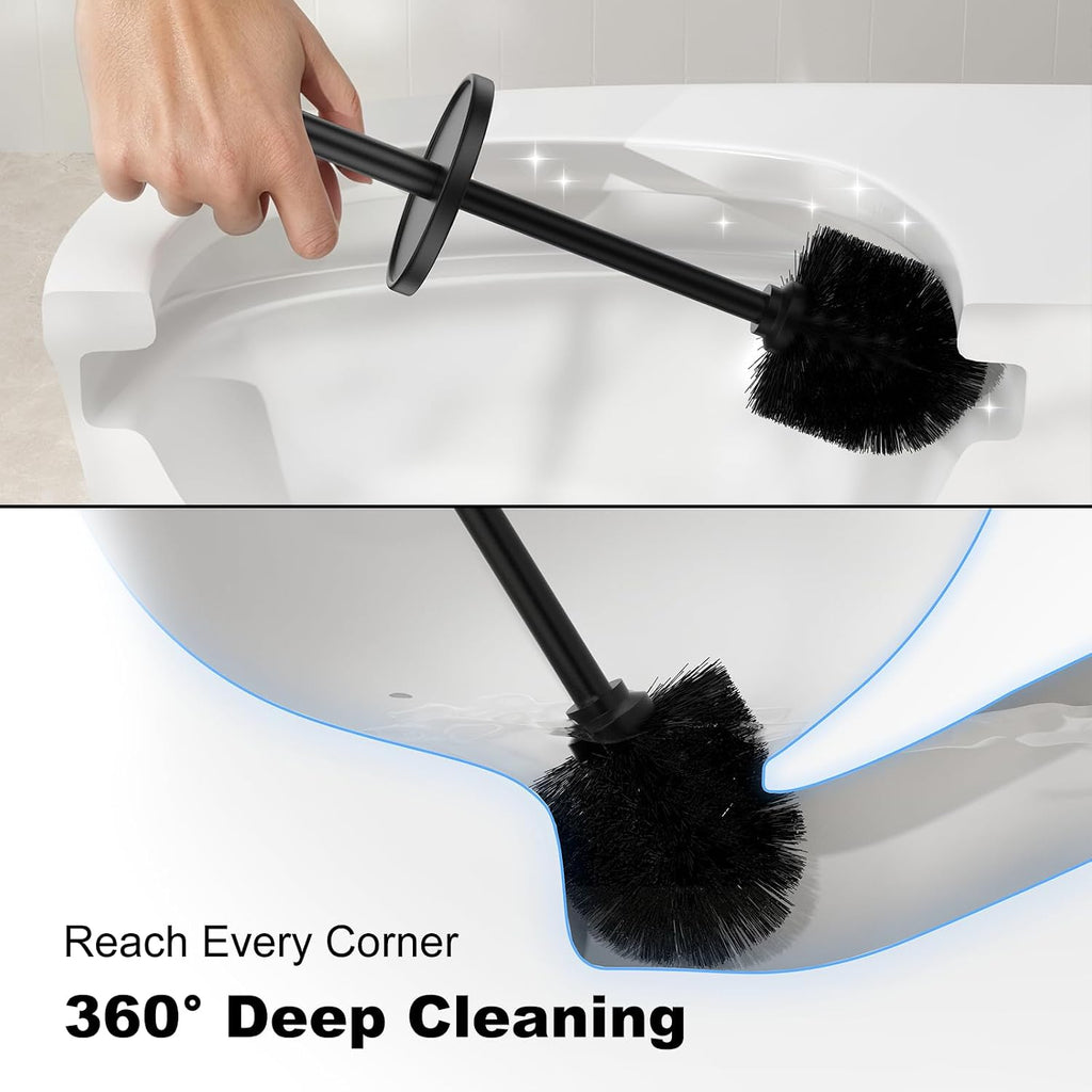 Metal Vertical Grain Toilet Bowl Brush and Holder Set Scrubber Black