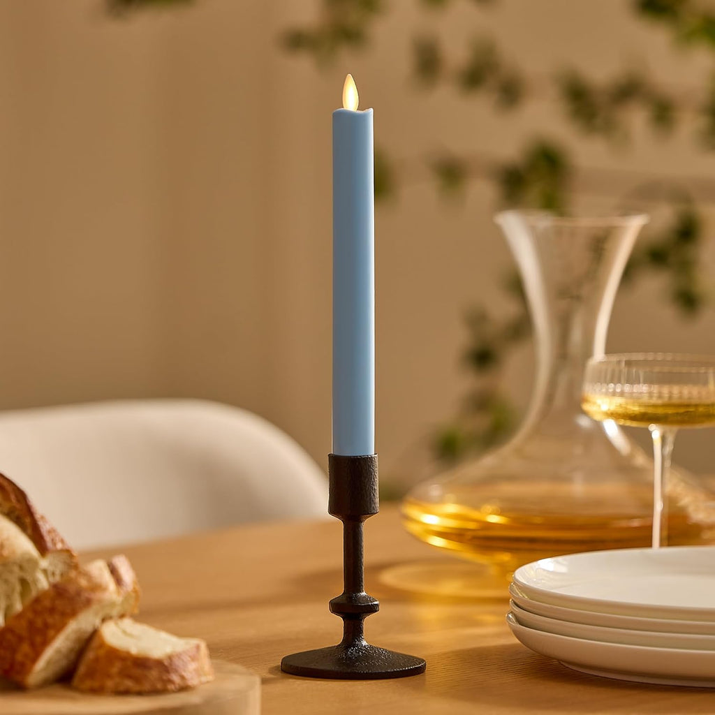 Luminara Flameless Candle Taper (1" x 9.5") Melted Top Real Wax Unscented Remote Ready Timer (Airy Blue)
