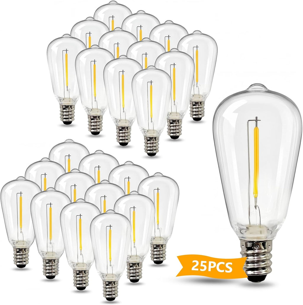 Abeja 25 Pack ST38 LED Replacement Bulbs, E12 0.6W Shatterproof Bulbs