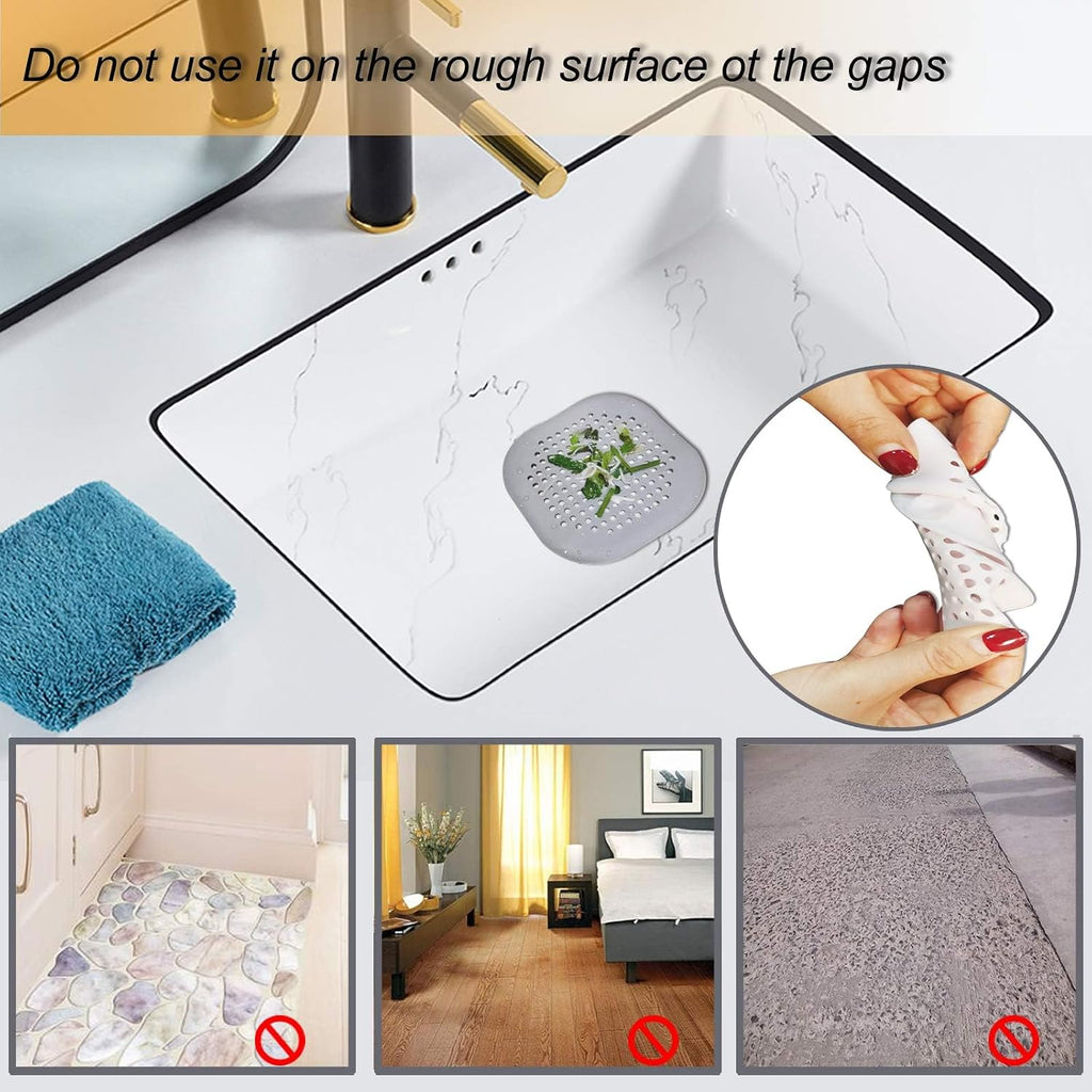 Hair Drain Catcher,Square Drain Cover for Shower Silicone Hair Stopper with Suction Cup,Easy to Install Suit for Bathroom,Bathtub,Kitchen 2 Pack (Grey White)