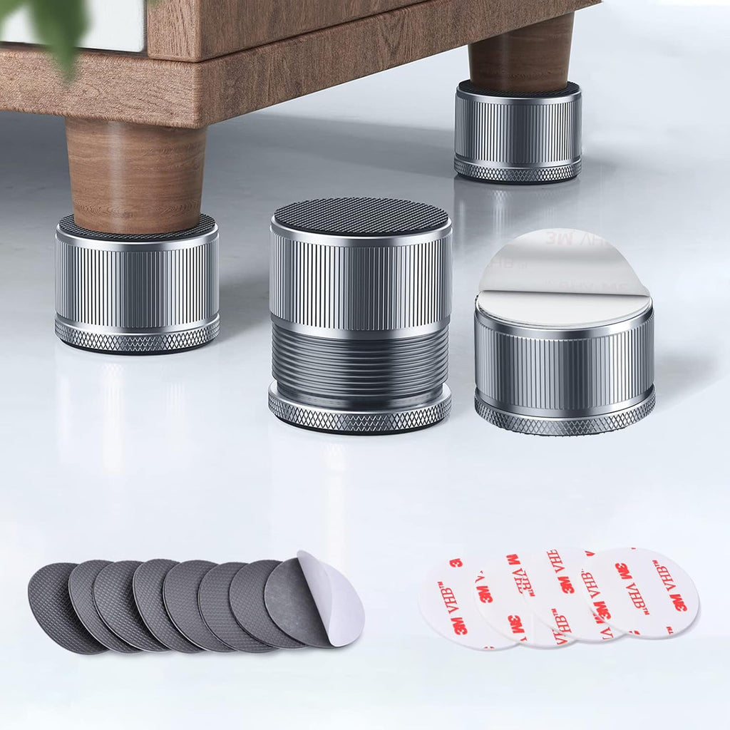 Adjustable Bed Risers 0.9-1.7in, Metal Furniture Riser for Table-Gray 4 Pcs