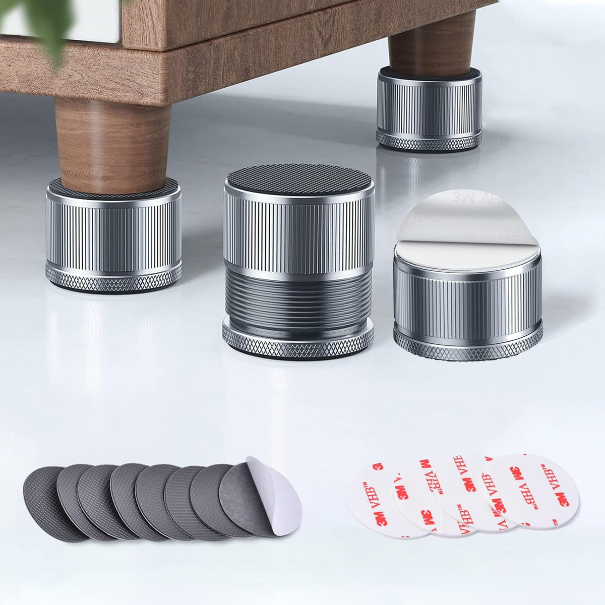 4 Pack Metal Adjustable Furniture Bed Risers, Self-Adhesive Lifter