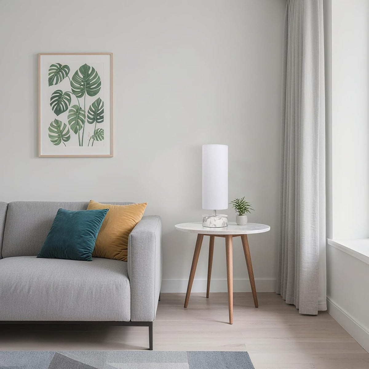 Touch Table Lamp with Marble Grain Metal Base, 3 Way Dimmable Bedside Lamp