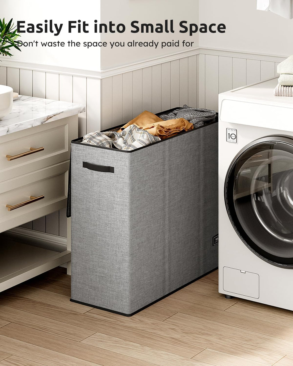 SOLEDI Large Laundry hamper 3 Section with Lid, 180L Laundry Basket, Grey