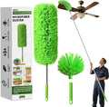 Cobweb Duster with Extension Pole,Washable Cleaning Duster Set with 2 Duster Heads,Corner Brush,15-110-Inch Telescoping Pole for high Ceiling Fans, Long Duster for High Ceilings,Spider Web Brush