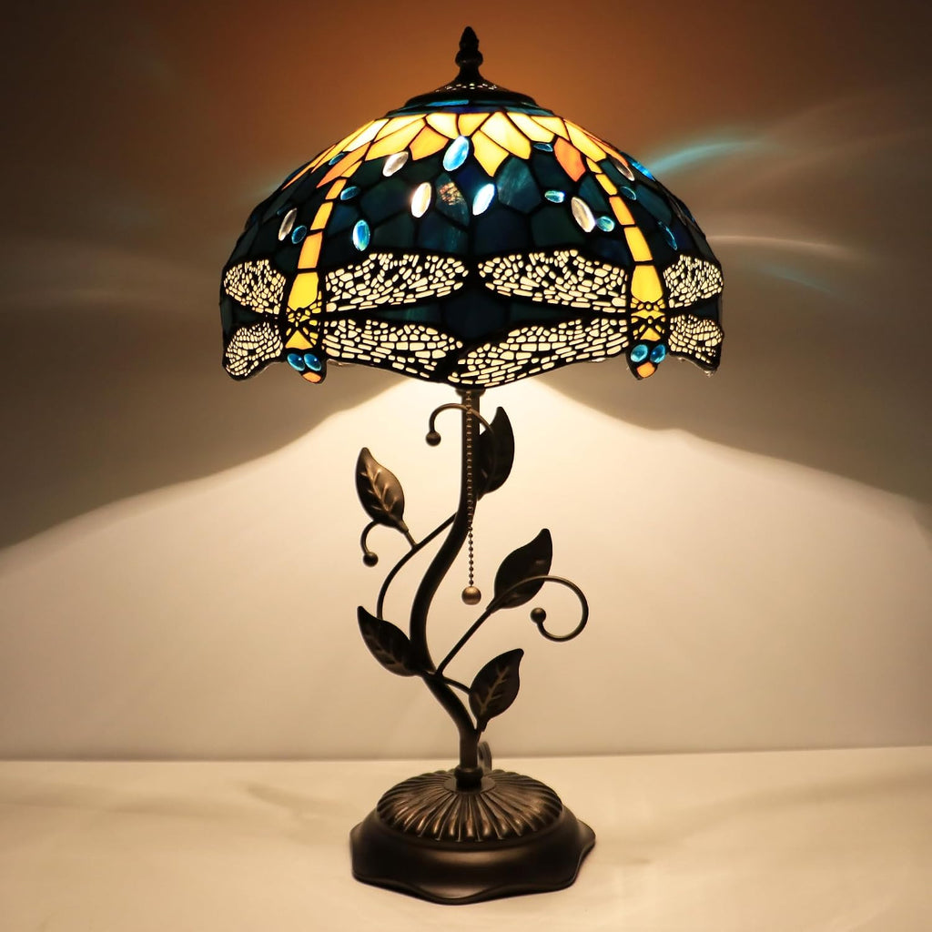 Tiffany Style Yellow Dragonfly Stained Glass Table Lamp 19 Inch