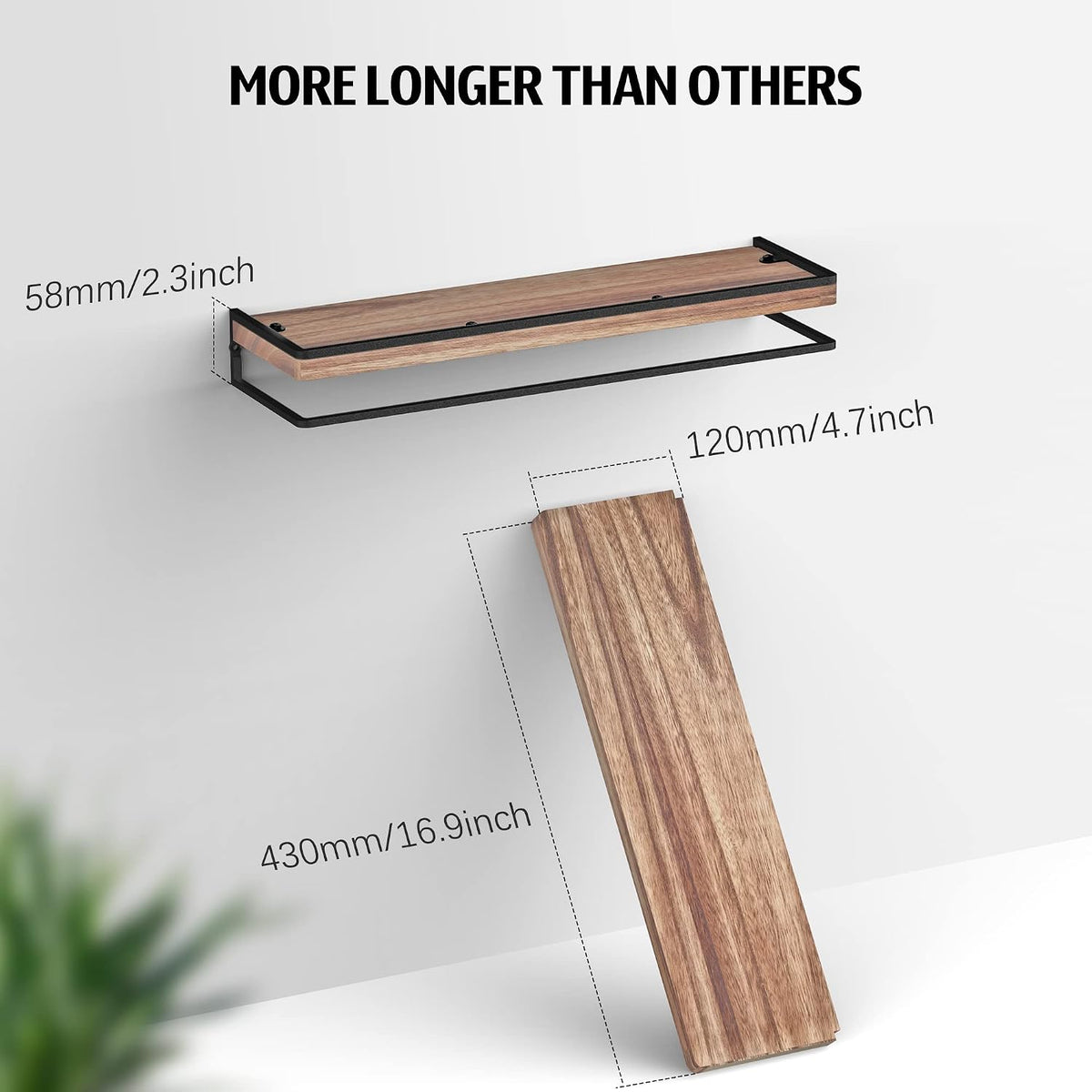 Meangood Rustic Floating Shelves for Wall, 17 inch Bathroom Shelf, Set of 2